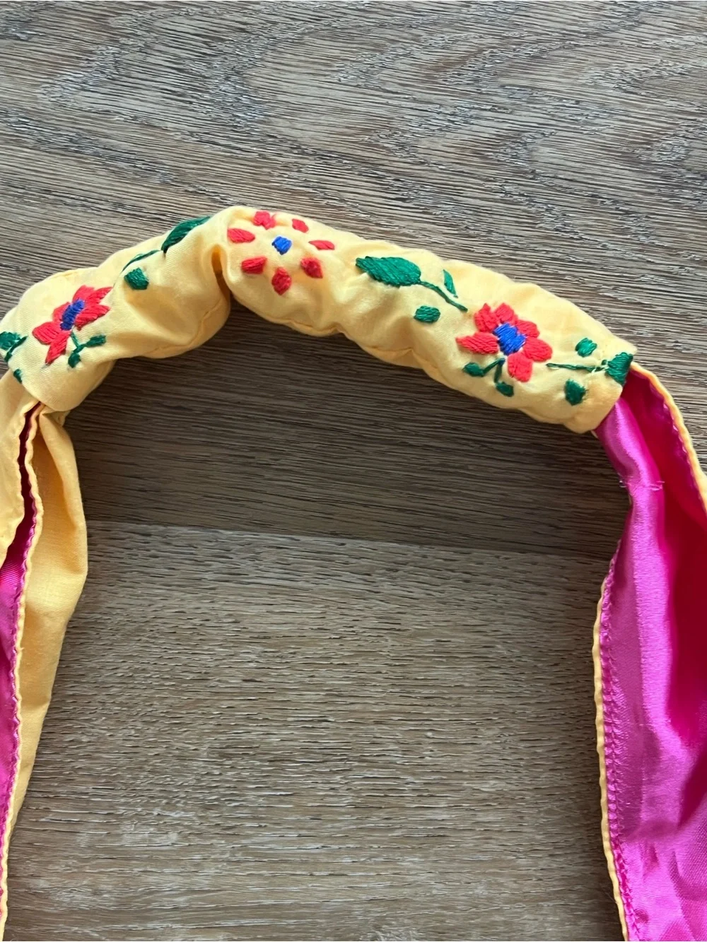 NWOT Handmade Mexican Embroidered Floral Basket Shoulder Bag Yellow Pink